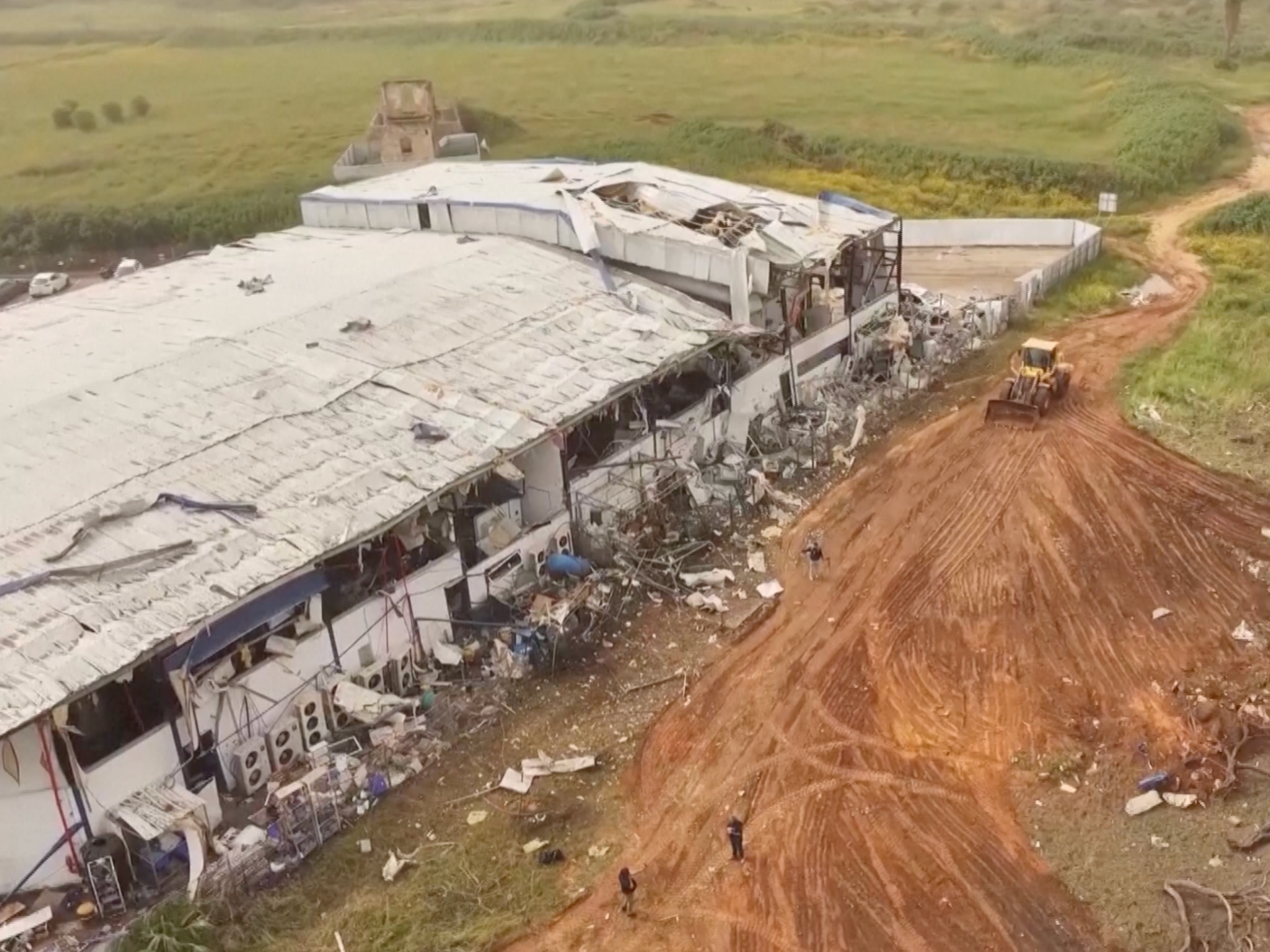 Drone footage shows a factory in Israel damaged by Iranian missile debris