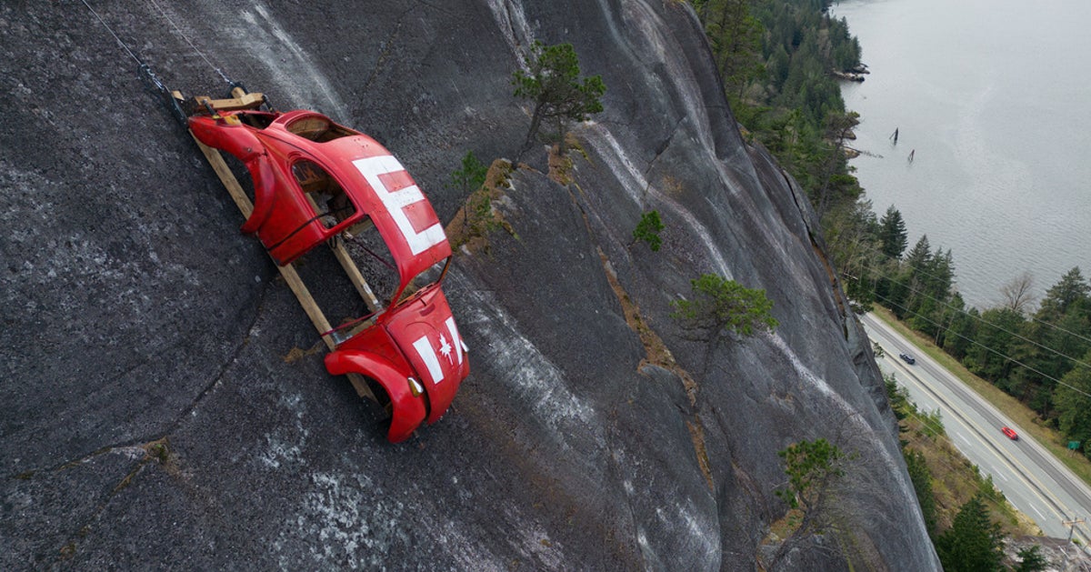 Pranksters Suspend Car Shell On Rock Face Above British Columbia Highway