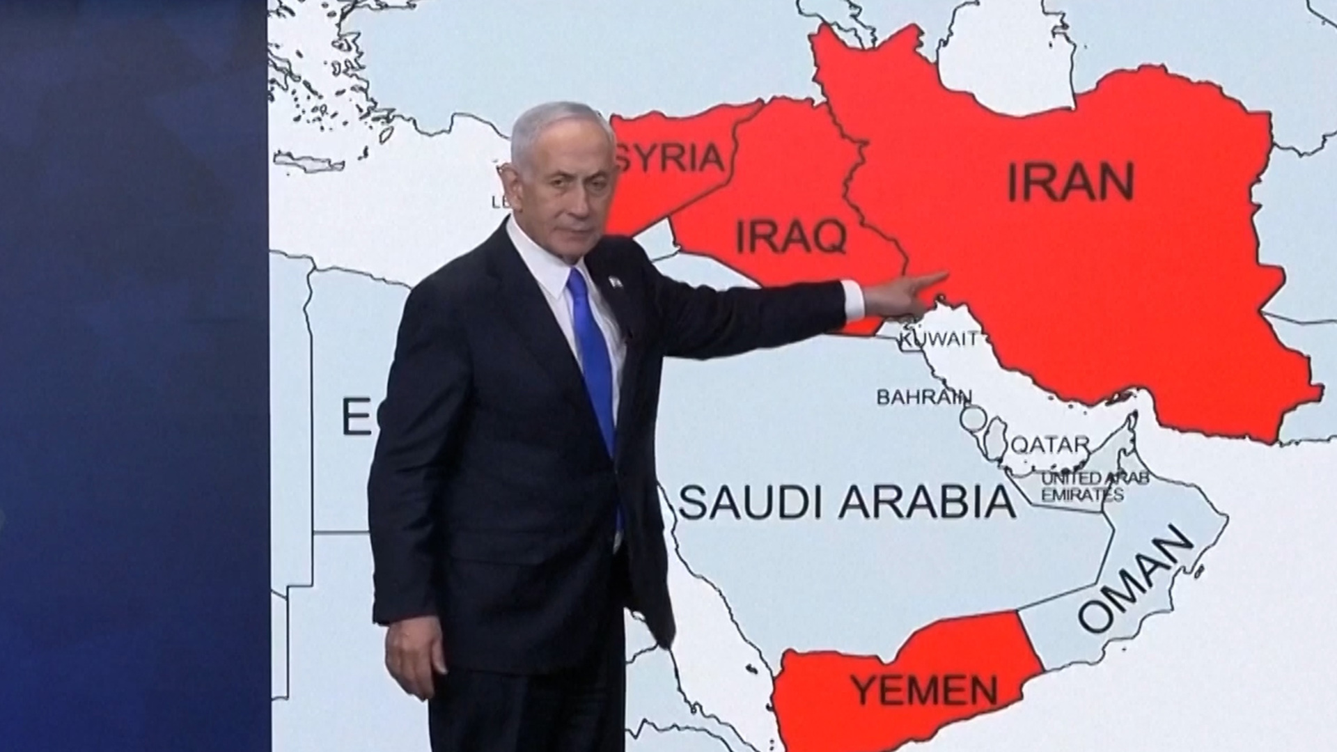 Netanyahu next to Middle East map: ‘We strangled them and have more to do’