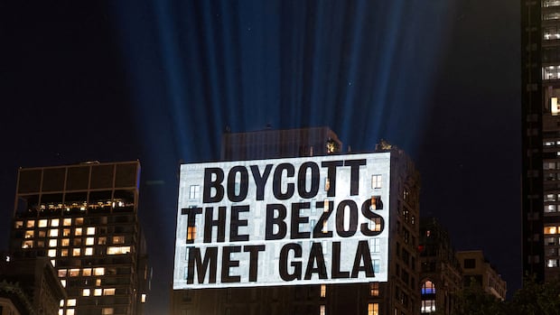 IN PHOTOS | Protest messages over ‘Bezos Met Gala’