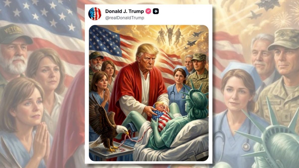 Trump did not post AI image of himself delivering Lady Liberty’s baby version of him