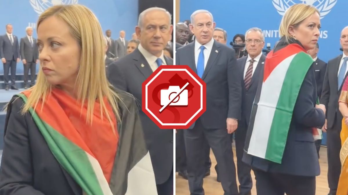 Do videos show Italy’s PM Giorgia Meloni wearing Palestinian flag at UN event with Netanyahu?