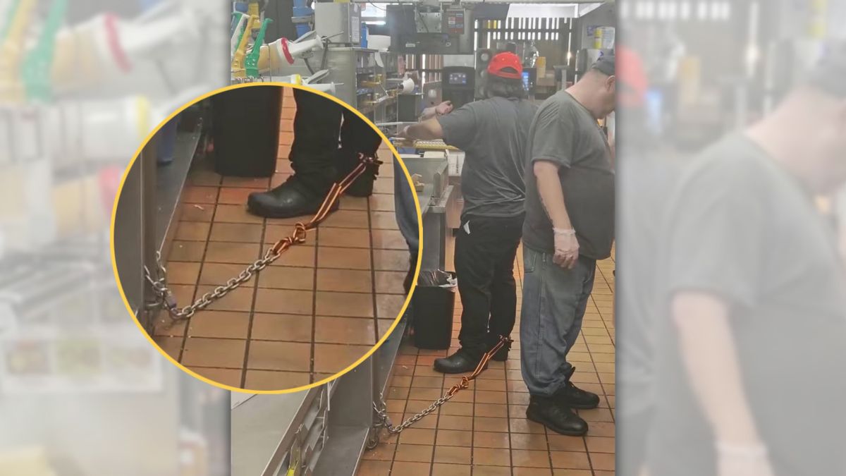 Investigating alleged image of chained McDonald’s worker preparing food