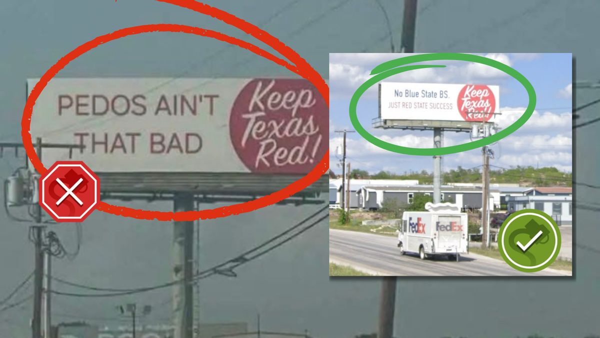 Image of alleged ‘pedos’ billboard in Texas is fake. We found the real one