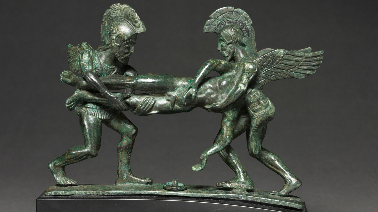Sleep and Death cista handle: A 2,400-year-old sculpture depicting gods carrying away Zeus’ son during the Trojan War