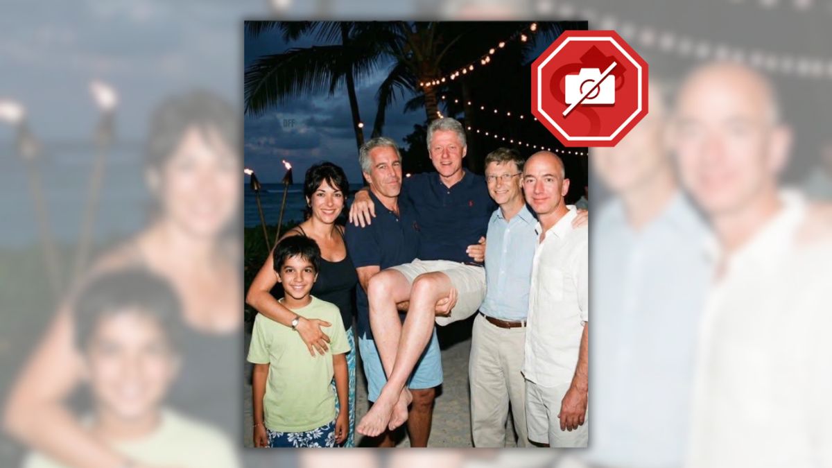 Image allegedly shows young Mamdani with Epstein, Maxwell, Clinton, Gates and Bezos. Don’t be fooled