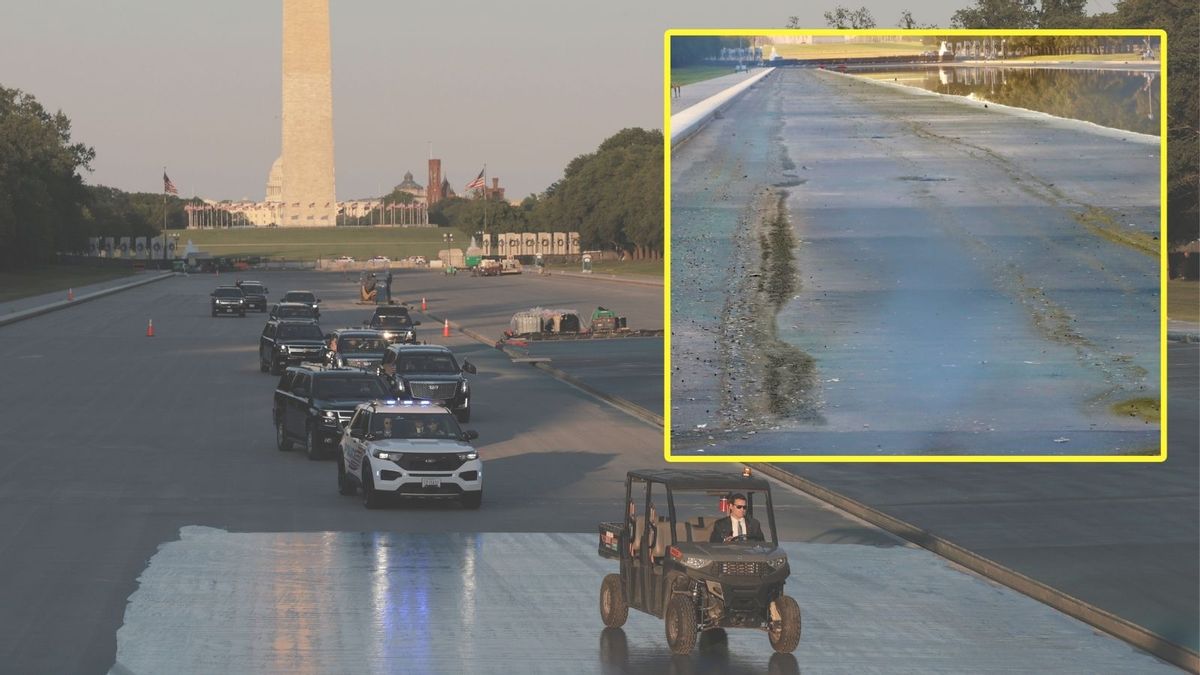 Did Trump’s motorcade leave tire tracks in reflecting pool? What photos show