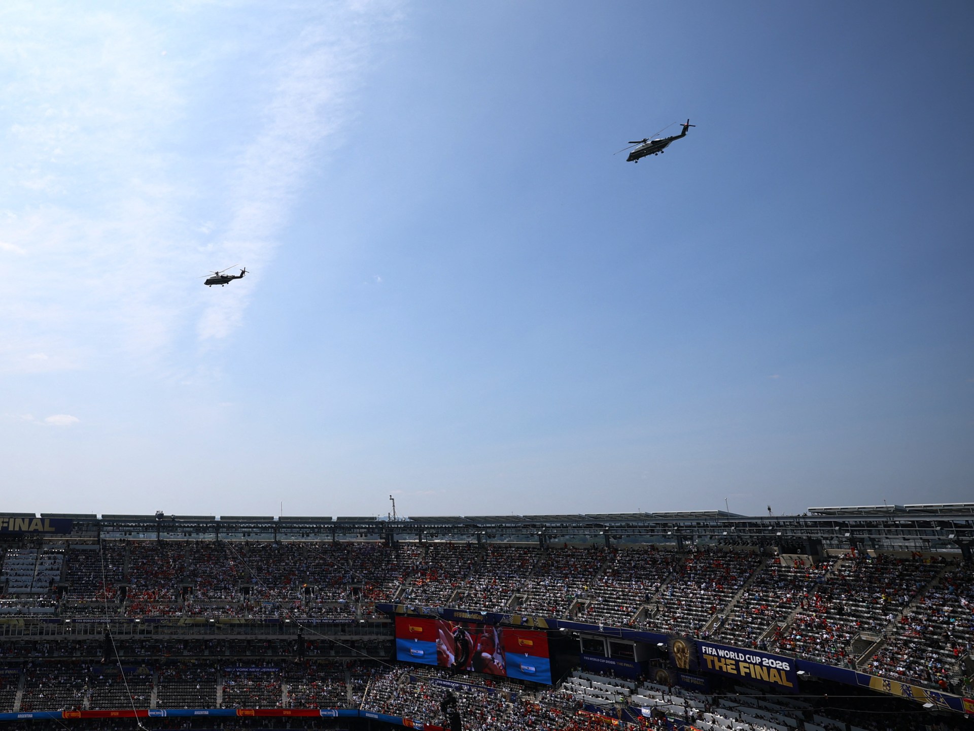 A bird’s-eye view as Tweety McTreason arrives for the World Cup final