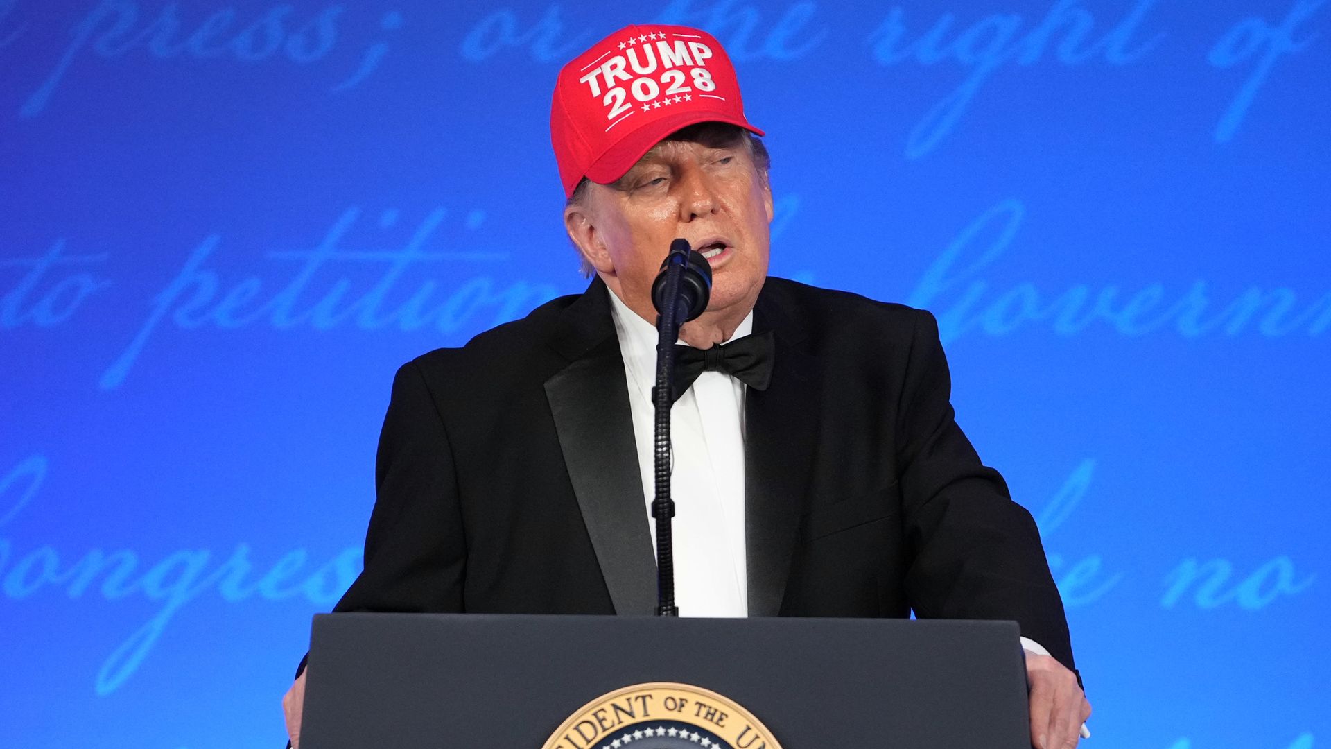 Trump mixes jokes with jibes at press dinner – and says he’ll run for president again