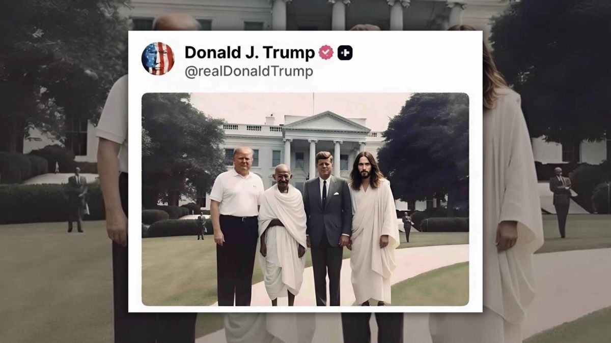 Did Trump post AI image of himself with Gandhi, JFK and Jesus lookalike?