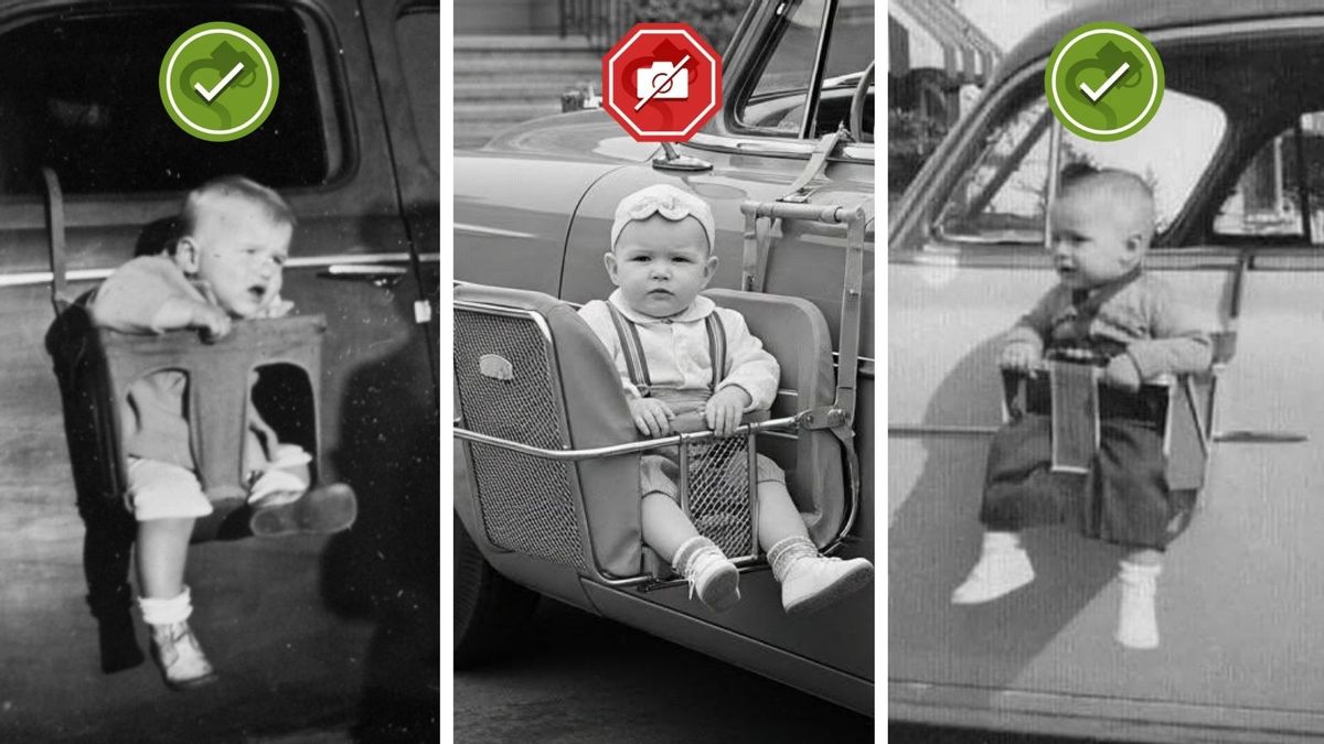 Image allegedly shows baby in car seat suspended outside vehicle. Is it real?