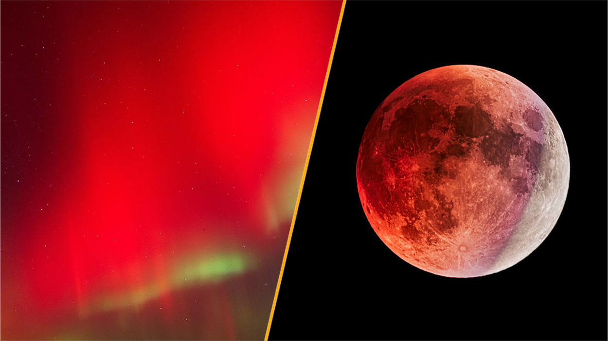 Rare red northern lights may be visible alongside red moon during tonight’s partial lunar eclipse