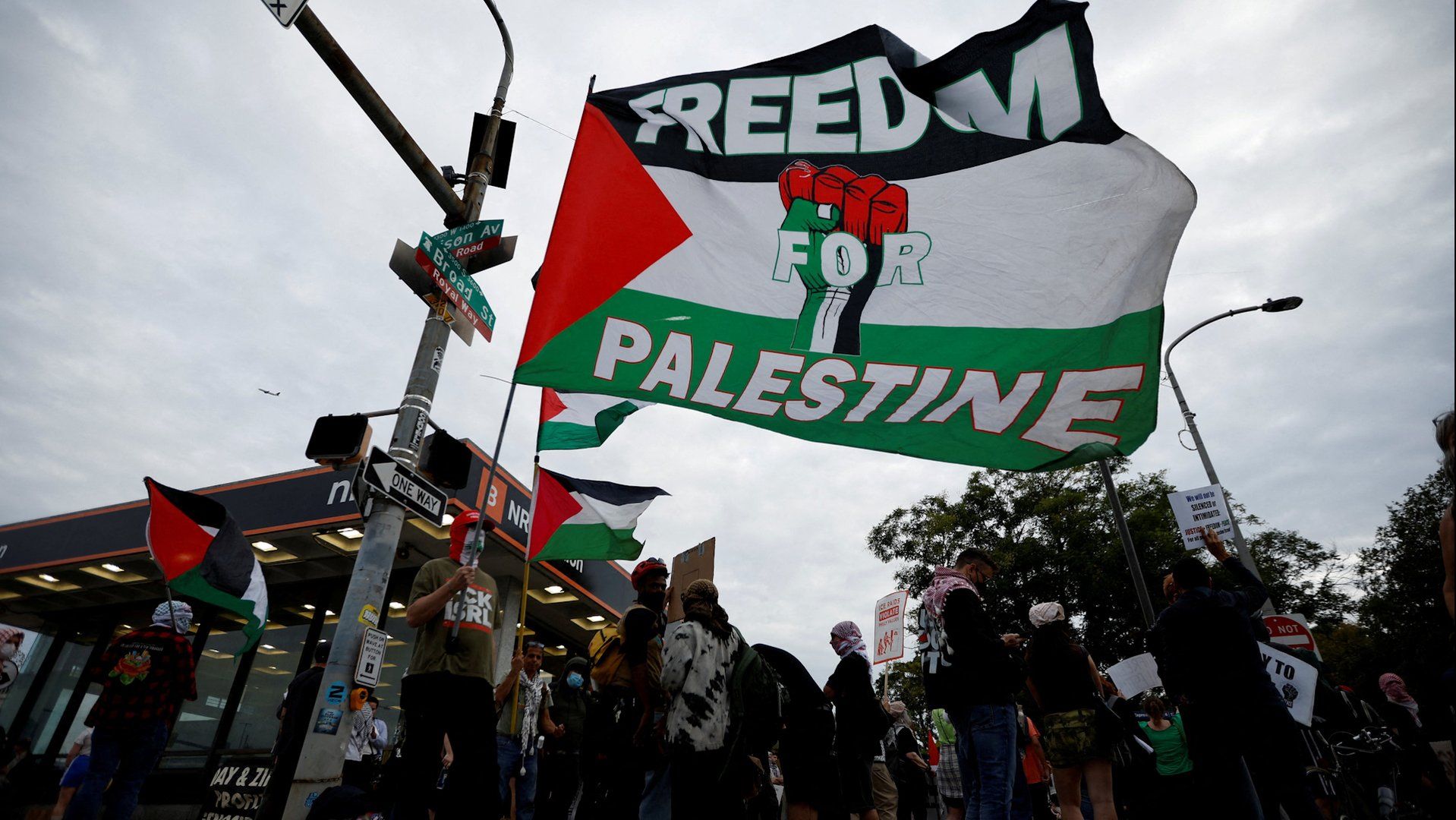 Pro-Palestine protesters demonstrate outside Ed Sheeran concert