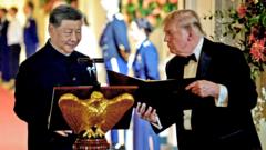 US and China must act as responsible powers together, Xi says as Trump toasts friendship at state dinner