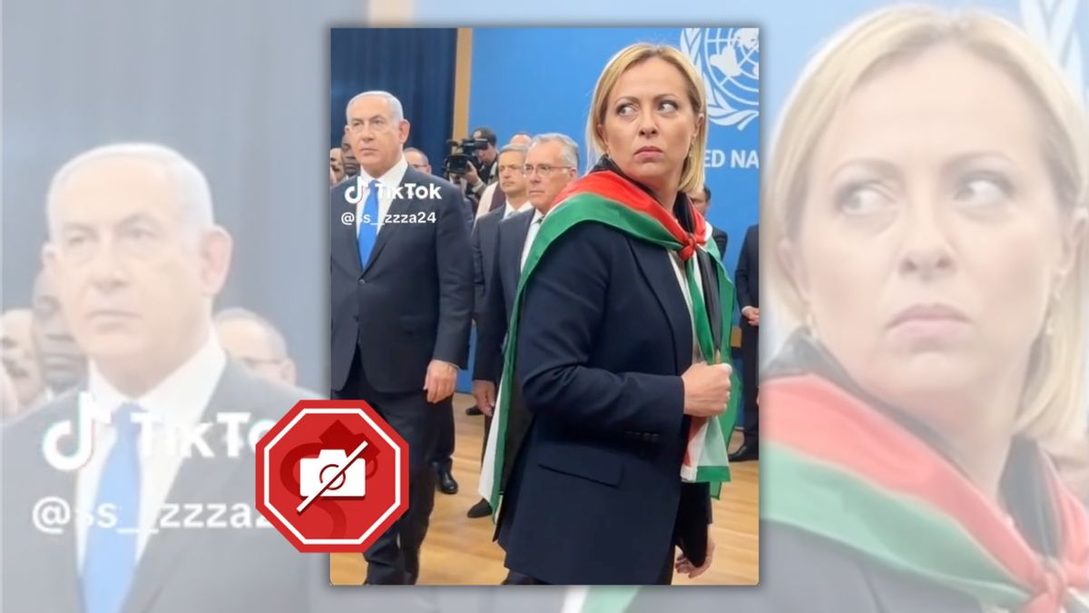 The truth behind footage that supposedly shows Italy’s PM Meloni wearing Palestinian flag at UN event with Netanyahu