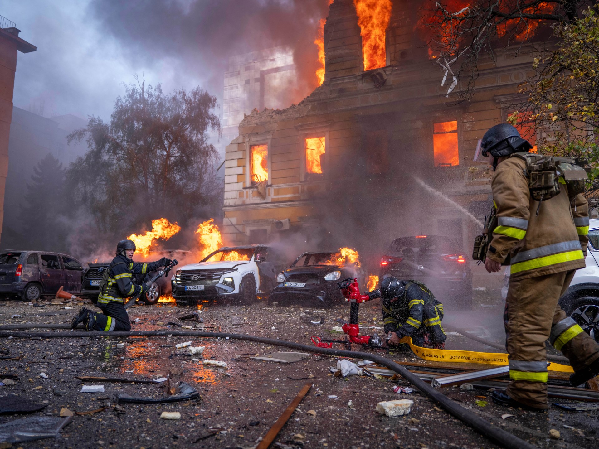 Photos: Russian drone strikes pound civilian targets across Kyiv