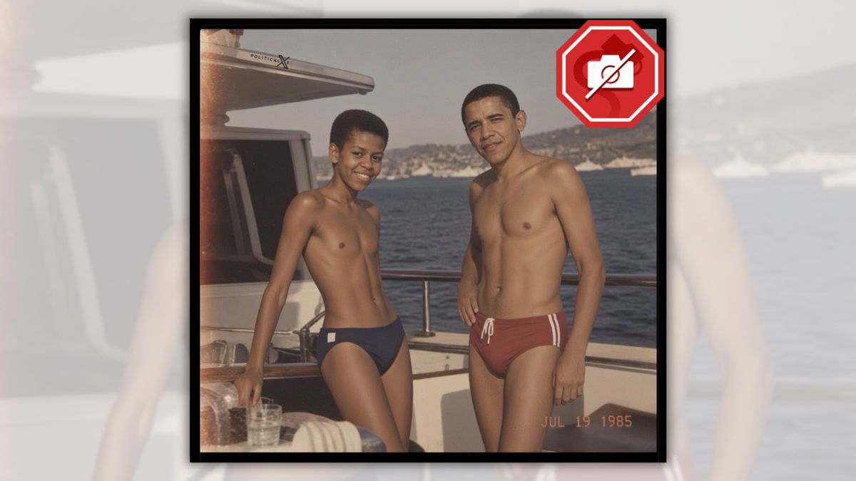 Fake photo of Barack and Michelle Obama on boat was created using another AI image